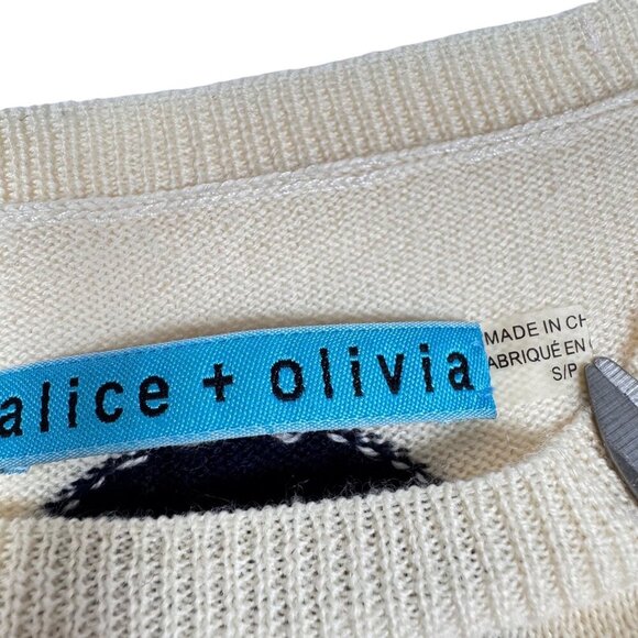 Alice + Olivia Celyn Polkadot Sweater Sz.S Cream Rhinestones ASO Taylor Swift - Picture 5 of 14